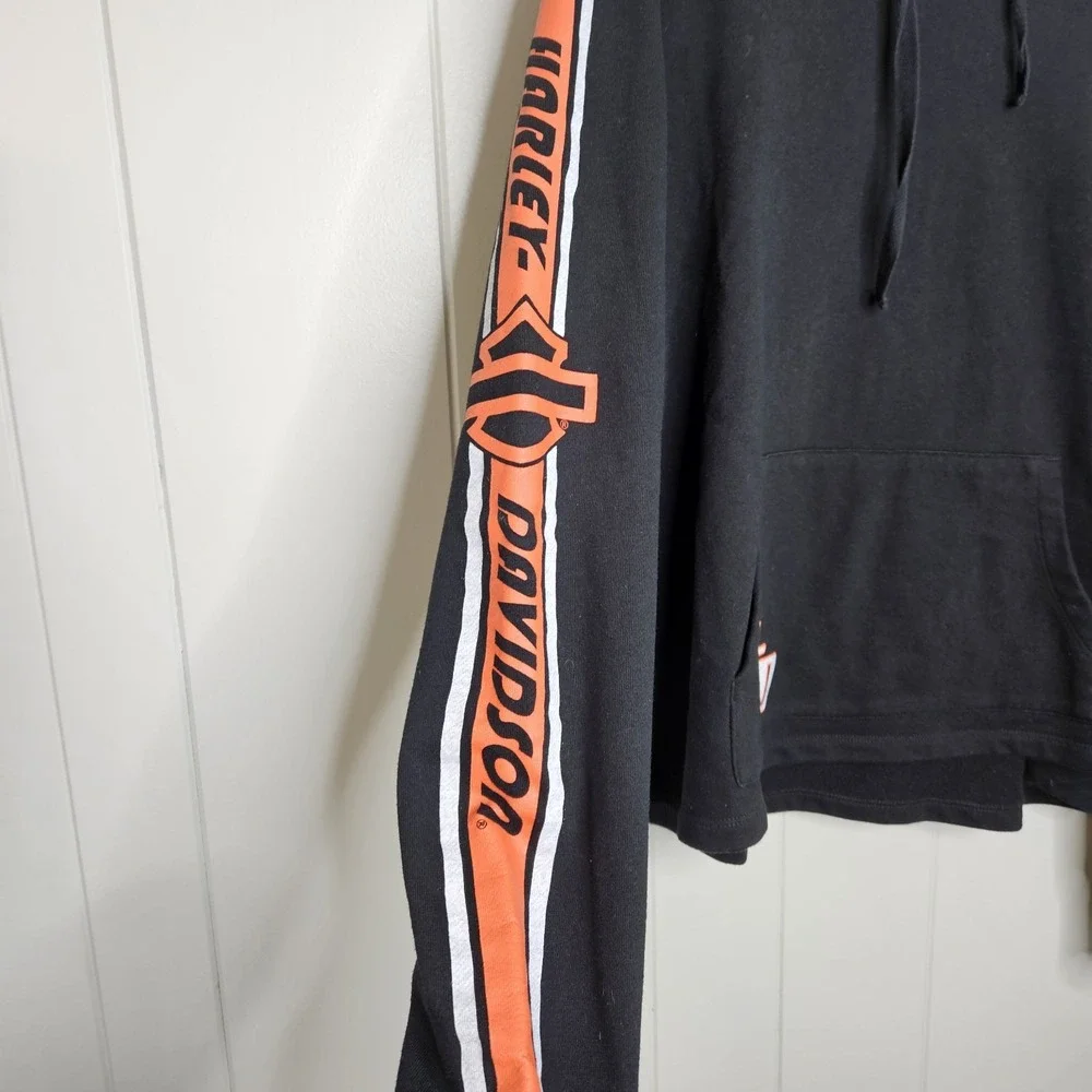 Harley‎ Davidson 2XL Genuine Motor Clothes Black Orange Logo Sleeves Hoodie
